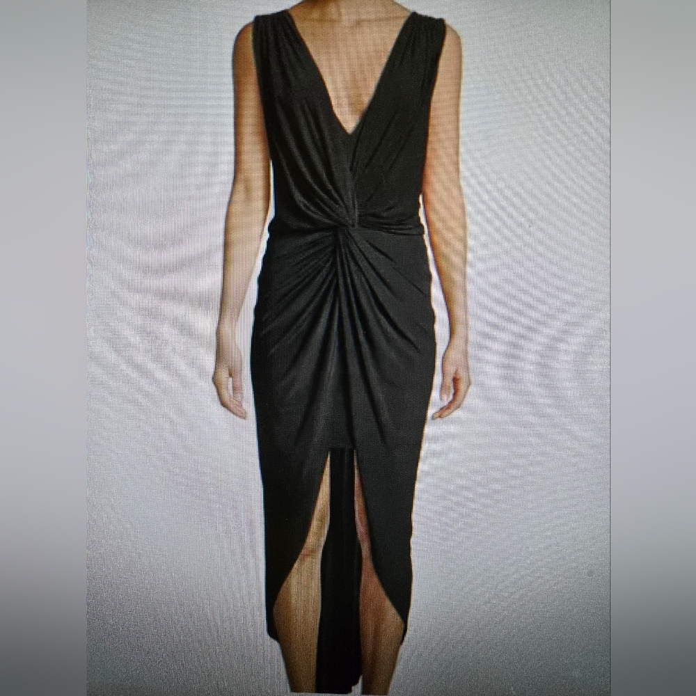 Elegant Misa Black Leza Gathered Crossover Sleeveless Tulip Maxi Dress